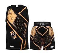 PSS Boxing Uniform Short and vest (Two-Piece) - Pro Training and Sparring Fight Boxing Competition Gear Lightweight, Breathable & Moisture-Wicking Fabric For Boys & Girls (Golden, 5-6 Years)