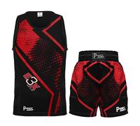 PSS Boxing Uniform Short and vest (Two-Piece) - Pro Training and Sparring Fight Boxing Competition Gear Lightweight, Breathable & Moisture-Wicking Fabric For Boys & Girls (Red, 13-14 Years)