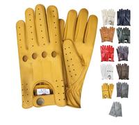 PSS Classic Full-Finger Unlined Leather Driving Gloves for Men-chauffeur Vintage Retro Style for cycling riding gym wheel chair summer mittens 507 (XL, Yellow)