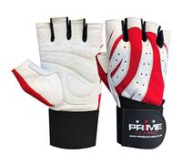 PSS Fingerless Gloves for Men and Women, Gym Training, Weight Lifting, Driving, Cycling, Workout, Breathable, Anti-Slip Grip, Fitness, Half Finger (White/red, XL)