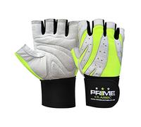 PSS Fingerless Gloves for Men and Women, Gym Training, Weight Lifting, Driving, Cycling, Workout, Breathable, Anti-Slip Grip, Fitness, Half Finger (White/Green, L)