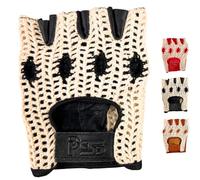 PSS Fingerless Hand Made crochet Net Cowhide Leather Breathable for Driving Cycling Gym Training Bus Driving Wheelchair and Gardening Gloves 417 (417 Black, M)