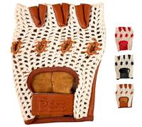 PSS Fingerless Hand Made crochet Net Cowhide Leather Breathable for Driving Cycling Gym Training Bus Driving Wheelchair and Gardening Gloves 417 (417 Tan, M)