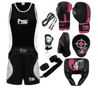 PSS Kids Boxing Set-Boxing Gloves, Uniform, Focus Pad, and Head Guard - Safe, Durable, Lightweight Equipment for Boys/Girls Youth Training, Fitness (Pink, 7-8Year/6oz)