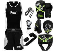 PSS Kids Boxing Set-Boxing Gloves, Uniform, Focus Pad, and Head Guard - Safe, Durable, Lightweight Equipment for Boys/Girls Youth Training, Fitness (Black, 5-6 Year/4oz)