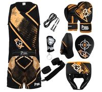 PSS Kids Boxing Set-Boxing Gloves, Uniform, Focus Pad, and Head Guard - Safe, Durable, Lightweight Equipment for Boys/Girls Youth Training, Fitness (Golden, 13-14 Y / 8oz)