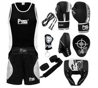 PSS Kids Boxing Set-Boxing Gloves, Uniform, Focus Pad, and Head Guard - Safe, Durable, Lightweight Equipment for Boys/Girls Youth Training, Fitness (White, 9-10Year/6oz)