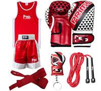 PSS Kids boxing set/boxing uniform & gloves wrist wrap/skipping rope/keychain-professional accessories kit for sparring sports kickboxing, mixed martial art 1023-Red 6oz (1023 Red, 5-6 Years)