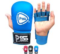 PSS Kids Karate mitt gloves for Boxing Martial Arts jab Training sparring junior pads open finger palm style Without Thumb Black Blue & Red Color 1018 (1018 Blue, L)