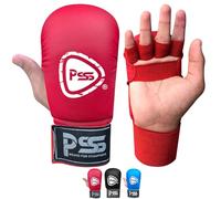 PSS Kids Karate mitt gloves for Boxing Martial Arts jab Training sparring junior pads open finger palm style Without Thumb Black Blue & Red Color 1018 (1018 Red, L)