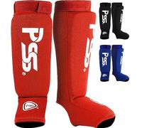 PSS Kids Shin Guard Kickboxing Muay Thai MMA Taekwondo Training Gear for Youth/Child Leg Instep-Less Sweating Saftey Pads (XS, Red)