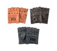 PSS Leather fingerless gloves men's light soft/padded/training/workout/cycling/wheelchair/bodybuilding/weight lifting/gym glove with knuckle holes half finger style (Tan, XL)