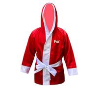 PSS Long Sleeve Boxing Robe Uniform, Kick Boxing Mixed Martial Art Muay Thai Training Robe with Hood and White Belt for Kids 3 Colors (910 Red, 7-8 Year)