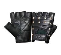 PSS Men Fingerless black Leather Gloves with Pointed Studs - Punk Driving, Cycling, Gym, Motorbike, Wheelchair gloves Lightweight/Padding/Strong Velcro/Leather Palm