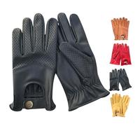 PSS Men’s leather slim fit retro style driving gloves unlined full finger perforated classic fashion design for motorbike driving riding outdoor work 508 (Black, XL)