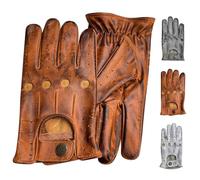 PSS Men's genuine Lightweight Waxed Cow Leather Driving Gloves Unlined Full Finger Vintage Button Style Professional Racing Model 507 (507 Tan, S)