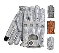 PSS Men's genuine Lightweight Waxed Cow Leather Driving Gloves Unlined Full Finger Vintage Button Style Professional Racing Model 507 (507 White, L)