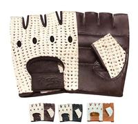 PSS Real COW Hide Leather Fingerless Mesh Net Driving, Cycling, training, Wheelchair and Gardening Gloves Model 416 Available Size S, M, L, XL (416 Brown, L)