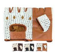 PSS Real COW Hide Leather Fingerless Mesh Net Driving, Cycling, training, Wheelchair and Gardening Gloves Model 416 Available Size S, M, L, XL (416 Tan, XL)