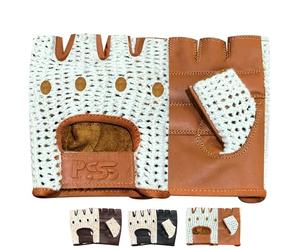 PSS Real COW Hide Leather Fingerless Mesh Net Driving, Cycling, training, Wheelchair and Gardening Gloves Model 416 Available Size S, M, L, XL (416 Tan, XXL)