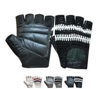 PSS Real COW Hide Leather Padded Gloves for Gym, Fitness, Weightlifting, Body Building, Workout, Training Comes With Off White Mesh for Breathability (407 Black, L)