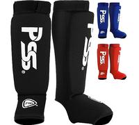 PSS Shin Guard Kickboxing Muay Thai MMA Taekwondo Training Gear Leg Instep-Less Sweating Safety Pads Sparring knee lightweight Elasticated Expanded Shield (S-M, Black)
