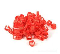 Pssopp 100PCS 16mm Clip On Chicken Leg Bands for Bird Identification on Poultry - Numbers 001-100 for Hens, Ducks, Chicks, Doves, Parrots (Red)
