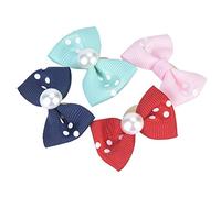 Pssopp 20Pcs Pet Bowknot Hair Rope Dog Cat Pearl Bow Rubber Bands Lovely Teddy Topknot Pet Grooming Headwear Puppy Kitten Hair Bows Accessories