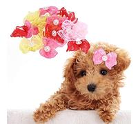 Pssopp 20Pcs Pet Hair Bows Multicolor Lace Bowknot Grooming Accessories Topknot Hair Accessories with Rubber Bands for Cat Medium Small Dog