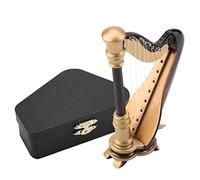 Pssopp 3.5in Wooden Harp Replica Musical Instrument Model, Miniature Harp Dollhouse Accessory with Stand and Case for Christmas Birthday Gifts