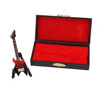 Pssopp 3.9in Miniature Bass Guitar Model, Wooden Instrument with Stand and Case for Home Decoration and Dollhouse Accessories (10cm red tip electric bass)