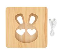 Pssopp 3D Wooden Rabbit Night Light, LED Beads Desk Lamp for Bedroom Energy Saving Hollow Decorative Light Long Service Life with USB Port for Office Living Room