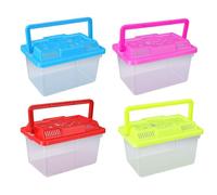 Pssopp 4Pcs Portable Mini Plastic Fish Tank, Handheld Mini Aquarium with Handle Clear Plastic Small Pet Carrier 5.12 Inch Travel Turtle Tank for Desk Home (Fish Sea Pattern 13 * 9 * 9cm)