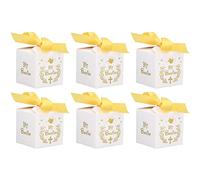Pssopp 50pcs Wedding Favor Boxes White Paper Gift Boxes with Gold Ribbon 2.6 X 2.6 X .6in Mini Candy for Wedding Baby Shower Birthday Bridal Shower Party Decor