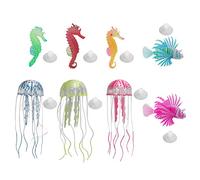Pssopp 8Pcs Glow in the Dark Silicone Jellyfish and Seahorse Aquarium Decor Set for Fish Tank Decoration Ornament Luminous Artificial