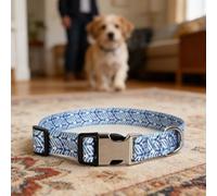 Pssopp Adjustable Metal Puppy Collar Printed Dog Collar, Polyester Adjustable Metal Puppy Soft Pet Buckle Accessories for Small Medium Large Pet Walking Running Training Dog (L)