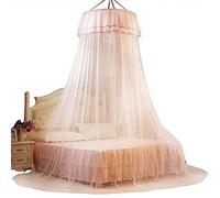Pssopp Bed Canopy Net, Elegant Round Dome Hanging Protection for Bedroom Girls Polyester Lace White Blue Jade Green Pink 65 x 270 x 1100 cm 1 Piece