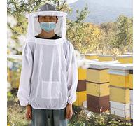 Pssopp Beekeeping Jacket, Polyester Bee Suit with Round Hat Veil, Breathable and Comfortable for Beekeepers, Ideal for Hot Weather and Long Hours (White)