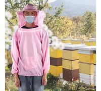 Pssopp Beekeeping Jacket, Polyester Bee Suit with Round Hat Veil, Breathable and Comfortable for Beekeepers, Ideal for Hot Weather and Long Hours (Pink)