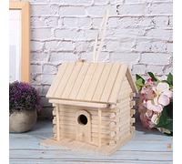Pssopp Bird Box, Solid Pine Parakeet Nesting Box 7.1x6.3x6.7in with Feeder Slot Wind Shielded Breeding Shelter for Budgie Lovebird Finch Canary Indoor Outdoor Use