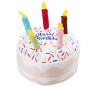 Pssopp Birthday Cake Chew Toy, Soft Plush Material Festive Design Colorful Keep Furry Friend Busy Birthday Cake Stuffed Squeak Toy for Dog Cat(7.87x8.27in)