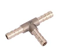 Pssopp Brass Hose Joiner T Piece 12mm, Solid Brass 3 Way Hose Connector, Barbed Equal Diameter Design for Air Water Gas Oil Fuel Lines, Easy Install for Home Garage Workshop (6mm)