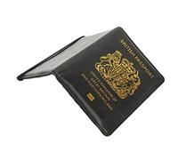 Pssopp Britain Passport Cover Holder, Leather Passport Holder UK, Business Cards, Credit Cards, Boarding Passes, Elastic Belt, Waterproof, Anti-Magnetic Lining, Black, Unisex-Adults
