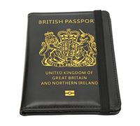 Pssopp Britain PU Leather Passport Cover Holder, Anti-Magnetic ID CDC Card Wallet, Leather Passport Cover Security Black Travel Certificate Bag for Household Storage, with Credit Card