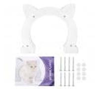 Pssopp Cat Door Built In Interior Cat-Head Shaped Plastic Cat Pass Through Door Pet Door Hidden Litter Box Pet Door(white), S