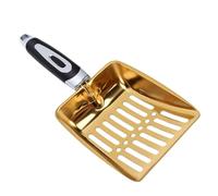 Pssopp Cat Litter Scoop, Stainless Steel 25.2cm Ergonomic Handle Non Stick Easy Rinse Rust Proof Sifting Shovel for Clay Tofu Litter Box Cleaning (Gold)