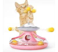 Pssopp Cat Track Puzzle Toy, Snack Dispensing Function Security Plastic Interactive Cat Ball Tower Toy with Teaser Stick for Kitten Fun Mental Physical Exercise