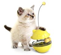 Pssopp Cat Treat Ball Toy, Interactive Toys Traning Dog Puzzle with Teasing Stick for Pets Self Playing Boredrom Relieve Cat Treat Ball, Transparent Window IQ Interactive (Yellow)