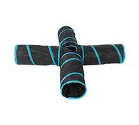 Pssopp Collapsible 4 Way Cat Tunnel Play Tube with Sturdy Spring Steel Frame 2 Hanging Toys for Cats Kittens Dogs Indoor Outdoor