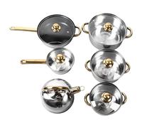Pssopp Cookware Set Nonstick, Stainless Steel Pots and Pans Set 12 Piece with Golden Handles, Induction Compatible, Heat and Rust Proof, for Home Kitchen Cooking